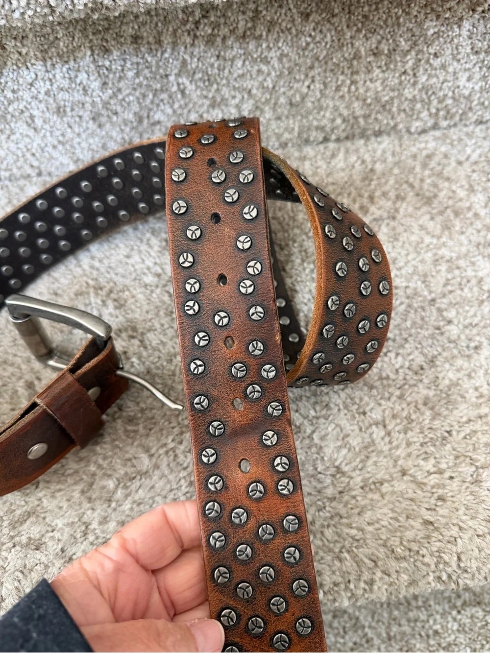 Bill Adler Design Brown Leather Belt w Silver Studs. Western. Cowboy. Sz 36. EUC